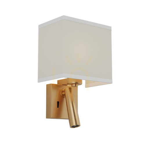 Kontrollera Vägglampa Zambelis borstad mässing med läslampa E27 beige skärm