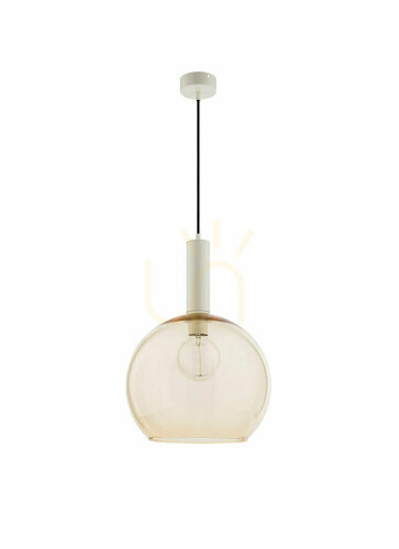 Kontrollera Pendellampa Jupiter LAF 1572, klot i bärnstensglas Ø 30 cm, vit metall, E27 max 15 W