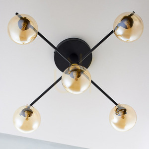 Jupiter 2032 FIGARO taklampa, 5 × G9, bärnstensglas, svart och guld, 82 cm small 7