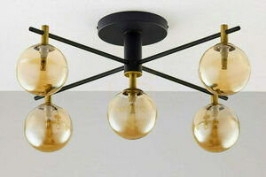 Jupiter 2032 FIGARO taklampa, 5 × G9, bärnstensglas, svart och guld, 82 cm small 8