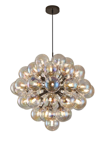 Kontrollera Aviano PORTOFINO 5079-4405 ljuskrona, 44 x G9, 44 rökfärgade glaskupor, 3000 K, dimbar, svartkrom, ø65,5 cm