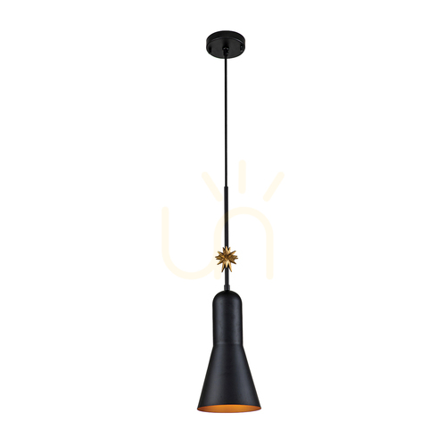 Kontrollera Etoile medium taklampa - 1 ljuskälla - Matt svart / Guldblad Elstead
