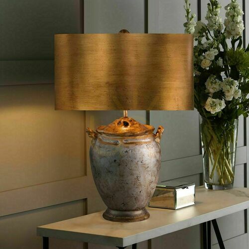 Kontrollera Elstead Flambeau Jackson bordslampa, antiksilver och guld, 1×E27