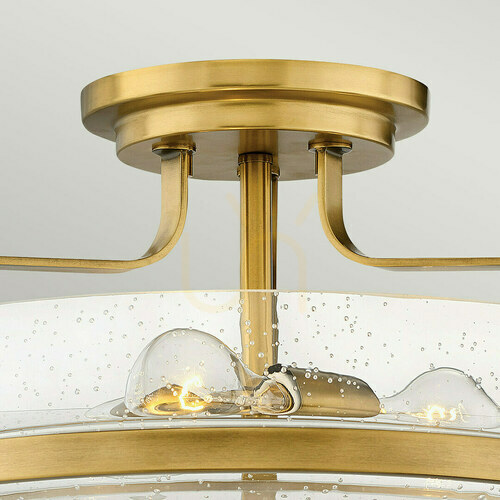 Kontrollera Harper taklampa med stag, medium - 3 ljuskällor - Mässing Heritage Brass, bubbelglas Elstead