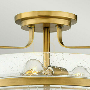 Harper taklampa med stag, medium - 3 ljuskällor - Mässing Heritage Brass, bubbelglas Elstead small 2