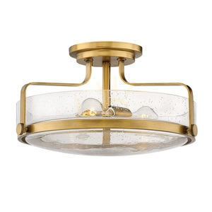 Harper taklampa med stag, medium - 3 ljuskällor - Mässing Heritage Brass, bubbelglas Elstead small 0