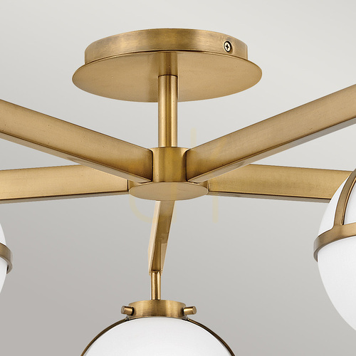 Kontrollera Hollis taklampa med stag - 5 ljuskällor - mässing Heritage Brass, opalglas Elstead