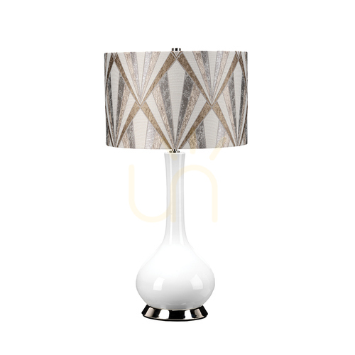Kontrollera Milo bordslampa - 1 ljuskälla - Vit / Polerad Nickel Elstead