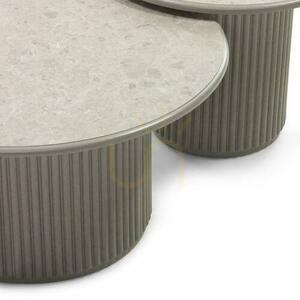 Soffbord 60 cm ASTI Round, grå, med lameller och marmorskiva small 5