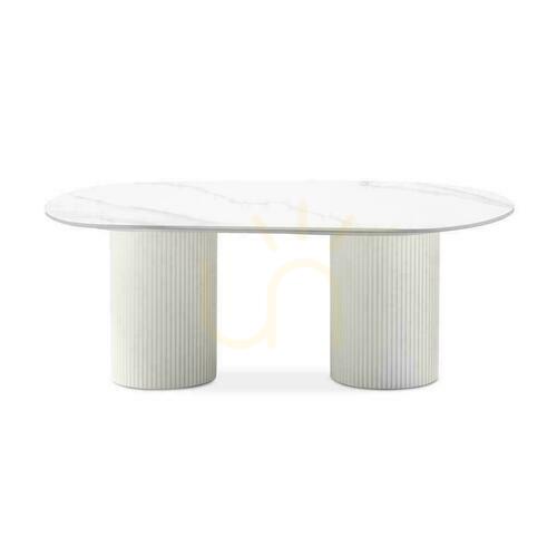 Kontrollera Soffbord 120 cm MARBELLA Lamellas, sintrad skiva med vit marmoreffekt