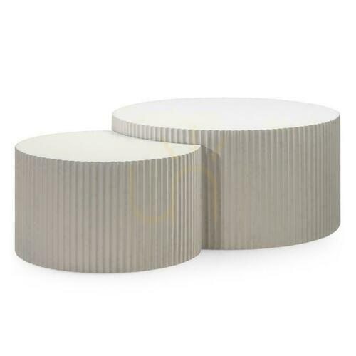 Kontrollera ZOE Grå-beige soffbordsset med räfflor