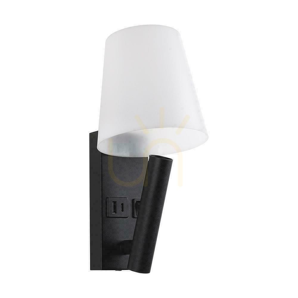 Kontrollera LED-armatur V-TAC 2W COB CREE vägglampa svart hotell säng USB+USB C diffusor VT-88062-B 3000K 60lm LED-armatur V-TAC 2W COB CREE vägglampa svart hotell säng USB+USB C diffusor VT-88062-B 3000K 60lm