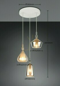 Trio ALDEA 349430317 pendellampa 3×E14 – vitt, krom och bärnstensfärgat glas small 6