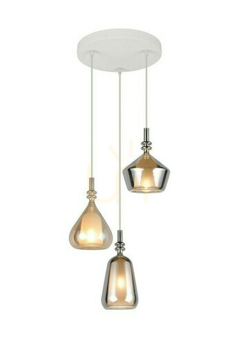 Kontrollera Trio ALDEA 349430317 pendellampa 3×E14 – vitt, krom och bärnstensfärgat glas
