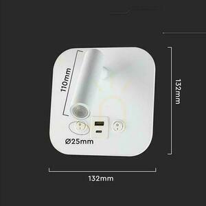 LED-armatur V-TAC 8W COB CREE vägglampa vit hotell säng USB+USB C switch VT-80068-W 3000K 830lm 2 års garanti small 4