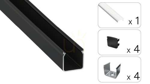 Kontrollera TEKKNI HELSE LED-profilset 3 m, svart, transparent diffusor