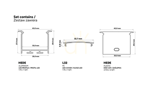 TEKKNI HEDE silver set, 2 m transparent lampskärm small 2