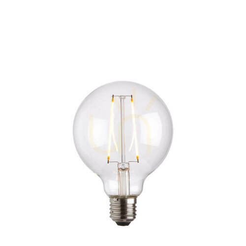 Kontrollera E27 LED glödtrådsglob transparent Endon 2W 13,5 cm glas stål