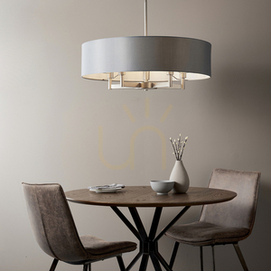 Pendellampa Endon Grande grå 5-armad E27 tyg Ø80 cm small 2
