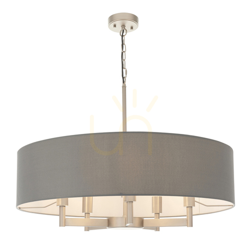 Kontrollera Pendellampa Endon Grande grå 5-armad E27 tyg Ø80 cm