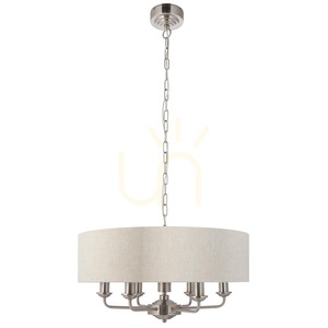 Endon Highclere pendellampa, beige tyg, 6×E14, 55 cm small 11
