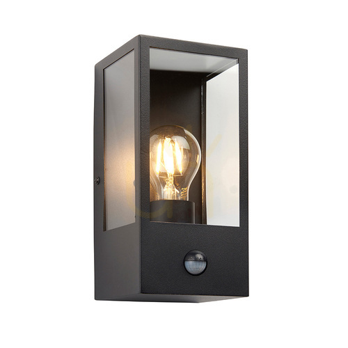Kontrollera Vägglampa Endon Oxford PIR svart rostfritt stål glas E27