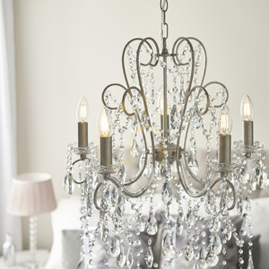 Endon Berkley 96209 ljuskrona, antiksilver, glas, 5×E14, 54 cm small 7