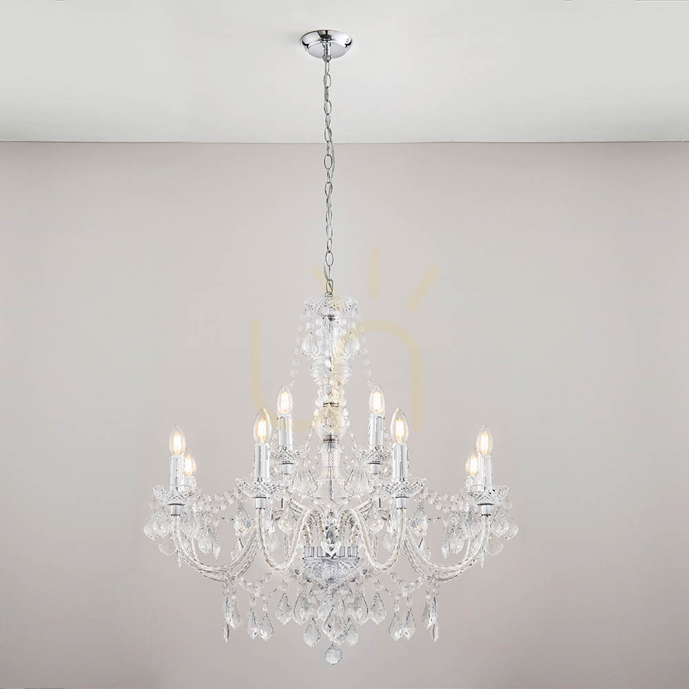 Display Taklampa Endon Clarence krom 12-ljus E14 78 cm akryl stål Taklampa Endon Clarence krom 12-ljus E14 78 cm akryl stål