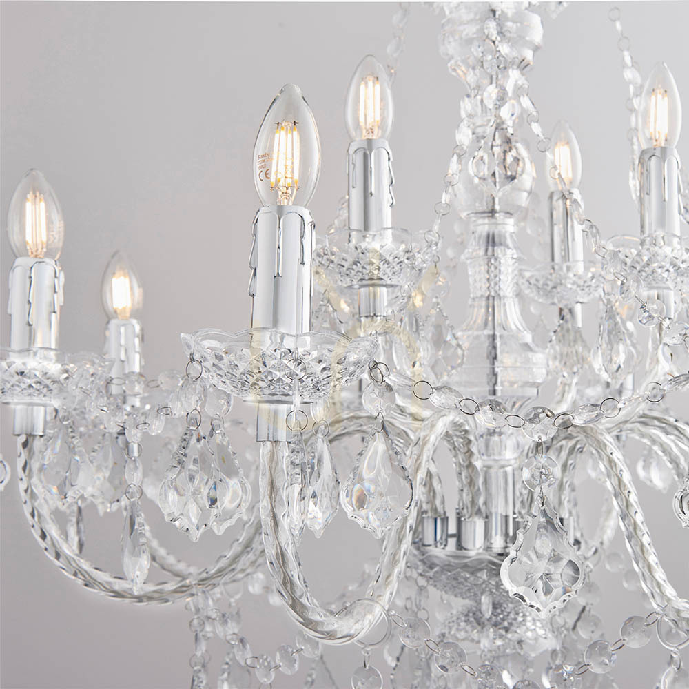 Kontrollera Taklampa Endon Clarence krom 12-ljus E14 78 cm akryl stål Taklampa Endon Clarence krom 12-ljus E14 78 cm akryl stål