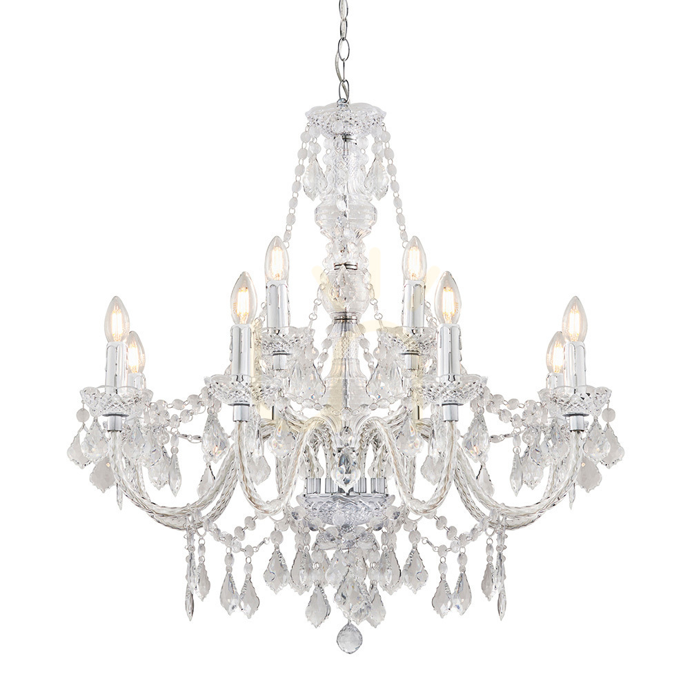 Kontrollera Taklampa Endon Clarence krom 12-ljus E14 78 cm akryl stål Taklampa Endon Clarence krom 12-ljus E14 78 cm akryl stål