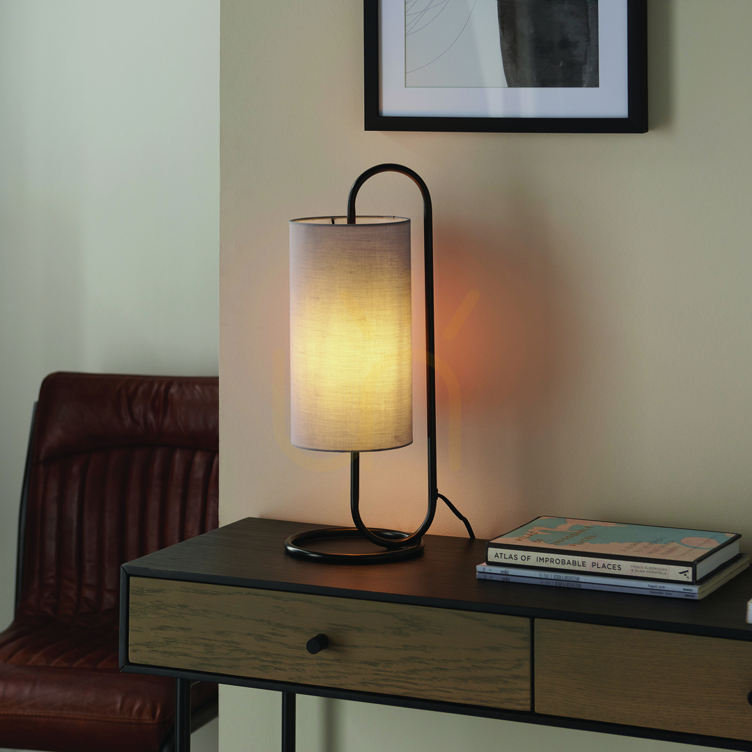 Förhandsvisning Bordslampa Endon Klip grå stål tyg E27 50 cm Bordslampa Endon Klip grå stål tyg E27 50 cm