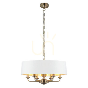 Pendel Endon Highclere 98933 6xE14 antikmässing skärmar vintage white Ø55 cm 35-174 cm small 9