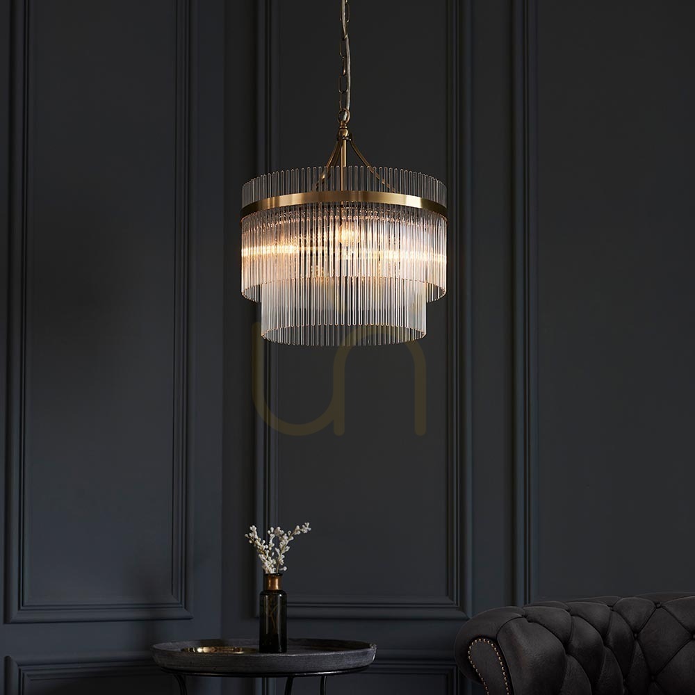 Visa Endon Marietta pendellampa mässing 3L E14 glas 40 cm Endon Marietta pendellampa mässing 3L E14 glas 40 cm