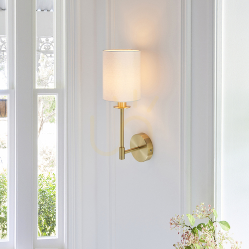 Kontrollera Vägglampa Endon Sancerre mässing vintage vit E14 dimbar