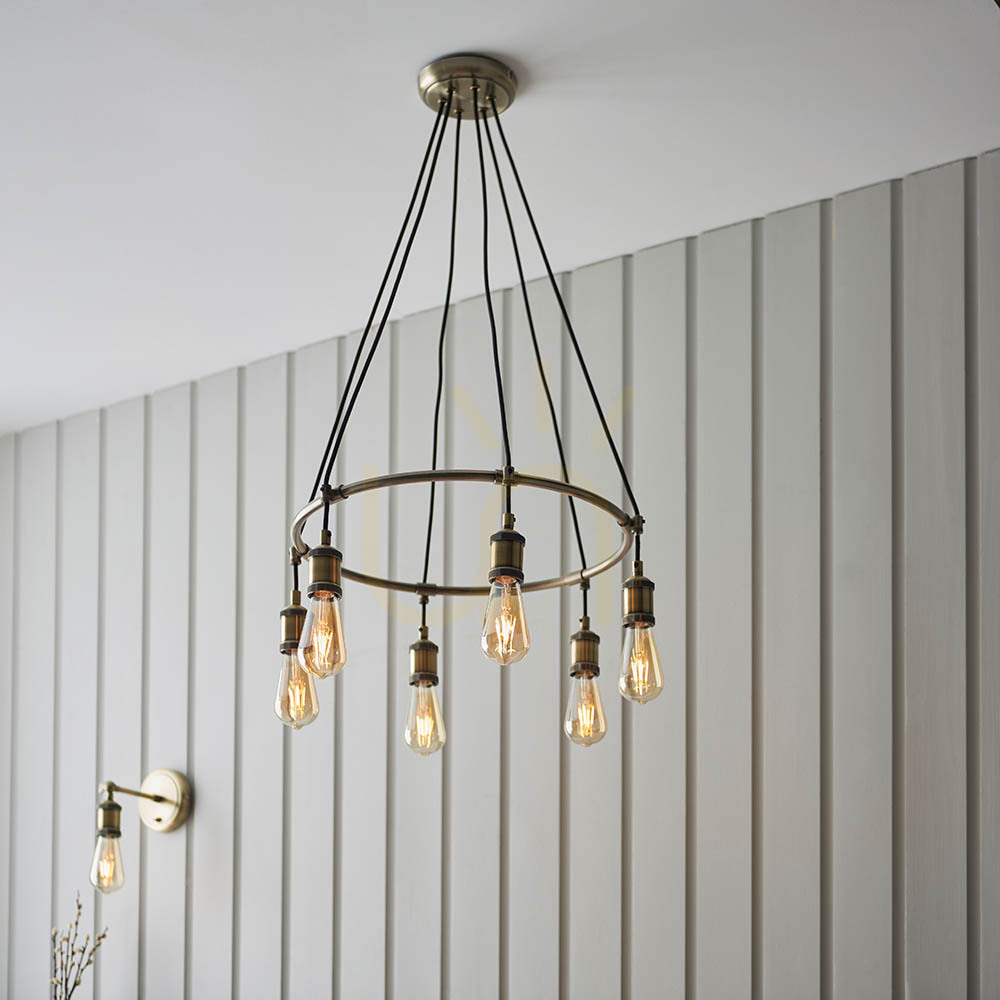 Kontrollera Pendellampa Endon Hal Mässing 6L E27 Dimmbar Pendellampa Endon Hal Mässing 6L E27 Dimmbar
