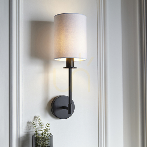 Kontrollera Vägglampa Endon Sancerre Svart Vintage Vit Tyg E14 Dimbar