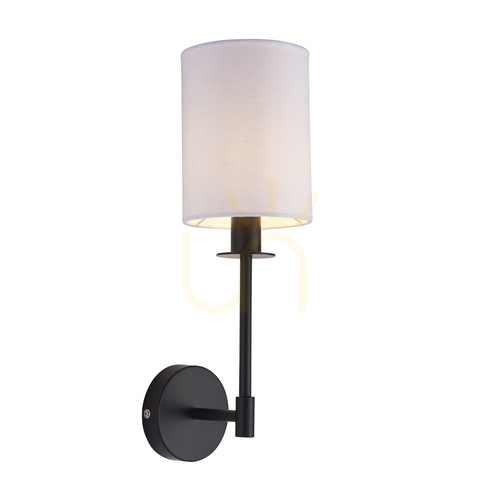 Kontrollera Vägglampa Endon Sancerre Svart Vintage Vit Tyg E14 Dimbar