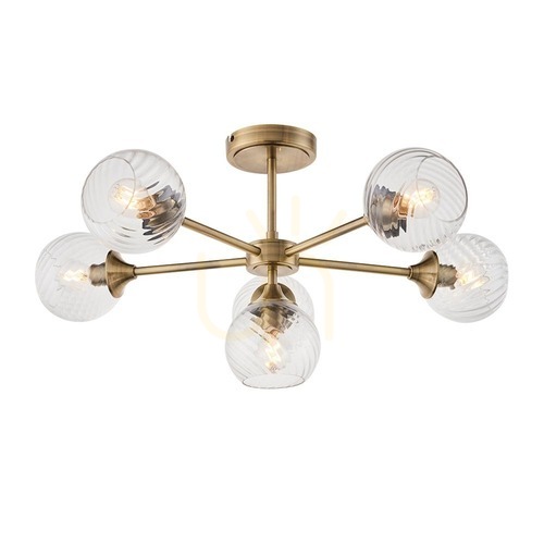 Kontrollera Endon Allegra taklampa antikmässing 6×E14 glas Ø64 cm
