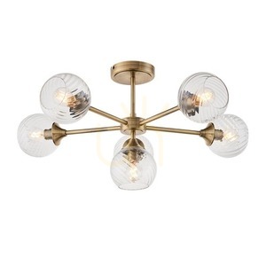 Endon Allegra taklampa antikmässing 6×E14 glas Ø64 cm