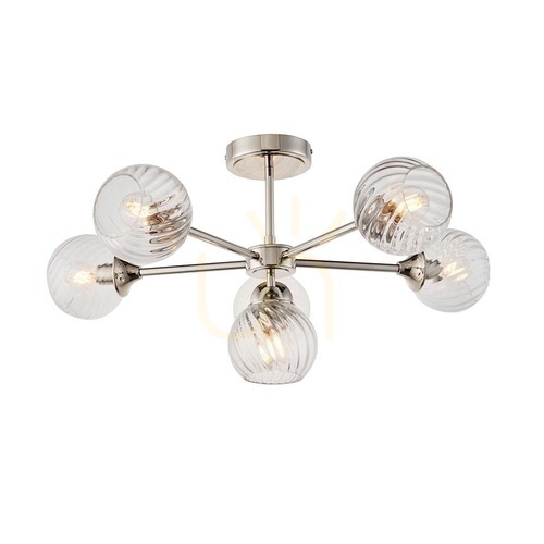 Kontrollera Endon Allegra halvtaklampa blank nickel 6xE14 spiralglas 64 cm 104050