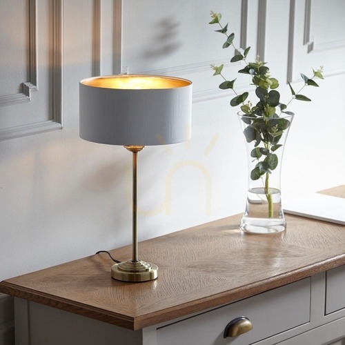 Kontrollera Endon Highclere bordslampa, antik mässing, vintagevit, E14, 44,7 cm