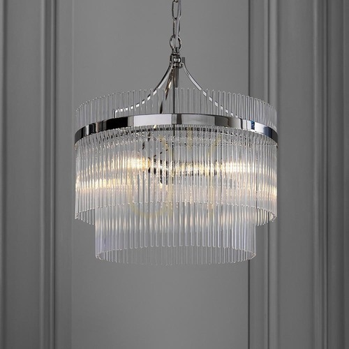 Kontrollera Endon Marietta pendellampa, 3×E14, polerad nickel och glas, Ø40 cm
