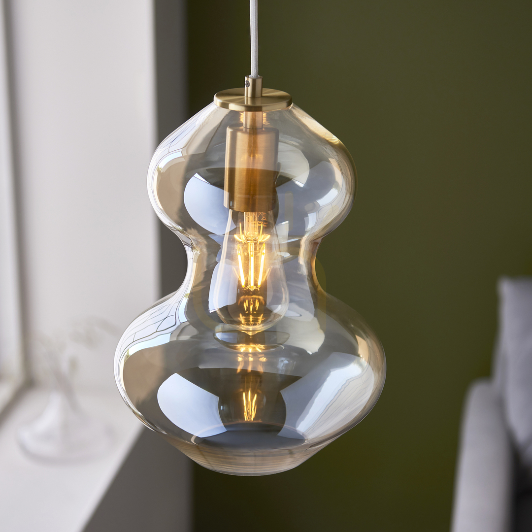 Utsikt Pendellampa Endon Kelda mässing glas E27 dimbar 23 cm Pendellampa Endon Kelda mässing glas E27 dimbar 23 cm