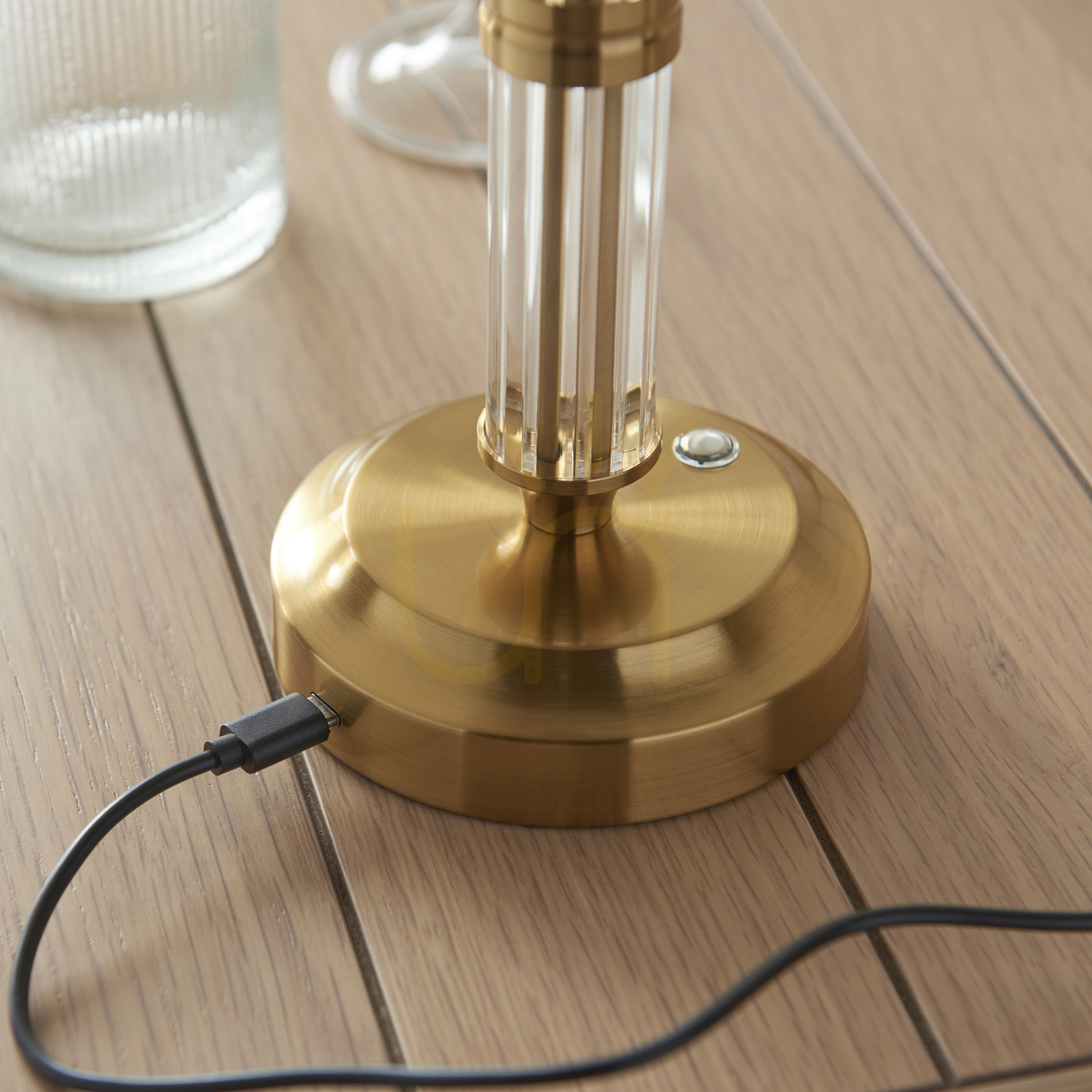 Utsikt Bordslampa Endon Morton uppladdningsbar mässing LED Bordslampa Endon Morton uppladdningsbar mässing LED