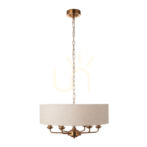 Pendellampa Endon Highclere Brass 6-ljus mässing tyg E14 small 1