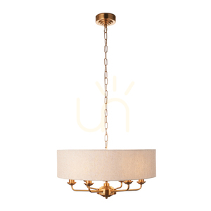 Pendellampa Endon Highclere Brass 6-ljus mässing tyg E14 small 7