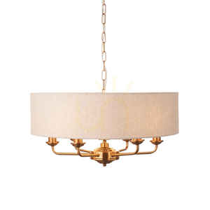 Pendellampa Endon Highclere Brass 6-ljus mässing tyg E14 small 0