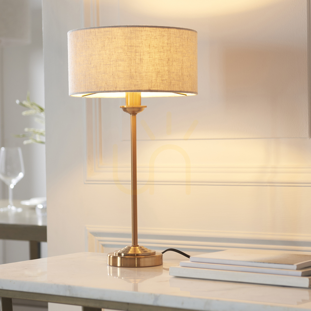 Förhandsvisning Bordslampa Endon Highclere mässing med naturfärgad skärm Bordslampa Endon Highclere mässing med naturfärgad skärm