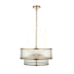 Pendellampa Endon Ridgeton antikmässing räfflat glas 5xE14 Ø50 cm small 7