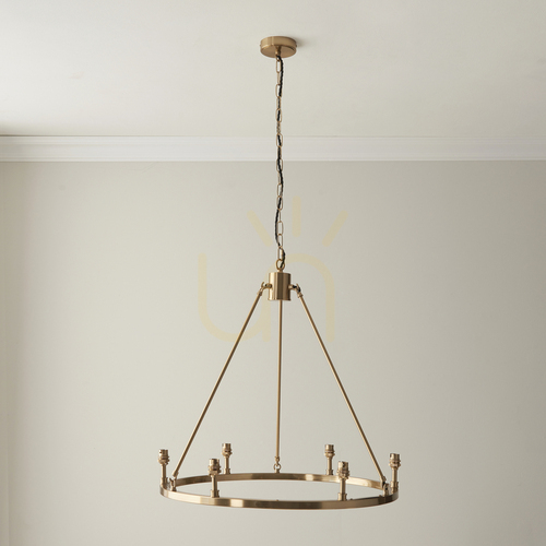 Kontrollera Endon Chester 111202 ljuskrona, antik mässingsfinish, 6×B22, Ø 62 cm, utan lampskärmar